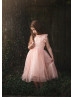 Peach Lace Tea Length Flower Girl Dress